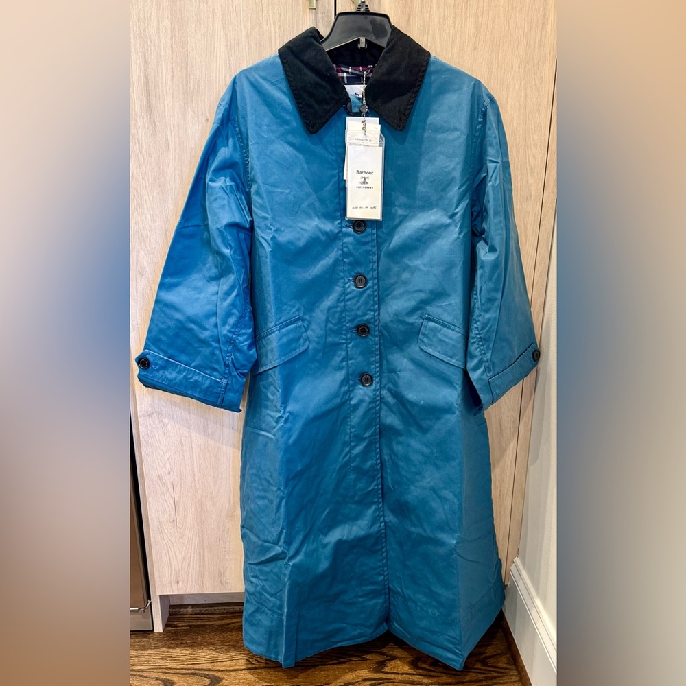 NWTs Barbour x ALEXACHUNG Maisie Wax Longline Jacket. Denim Blue. Sz. 12 US